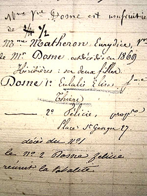 Fiche de décès d'Euridice Dosne. Fiche de décès d'Euridice Dosne.